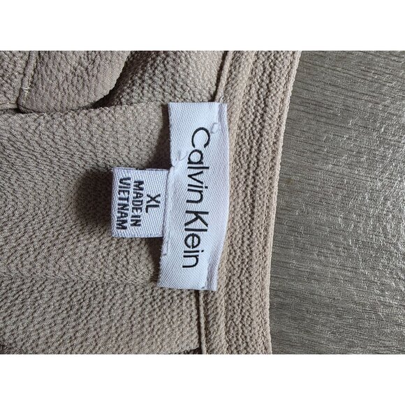 Calvin Klein XL Womens Blouse Beige Textured Short Sleeve V-Neck - Picture 5 of 8